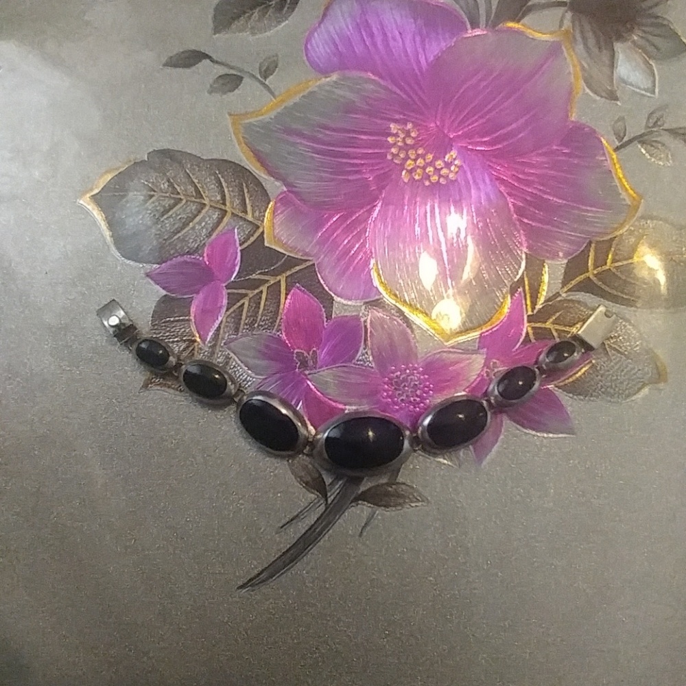 Silver Bracelet With Black Gems